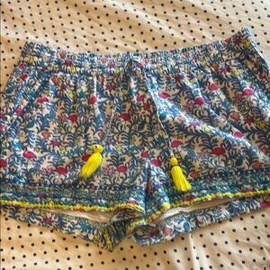 Blue and Pink Athletic Shorts with Elastic Waistband and Drawstring